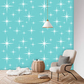 Atomic 50s Starbursts Aqua And White, Mid Century Modern Removeable Peel And Stick Wall Murals - Mid Century Modern Gal