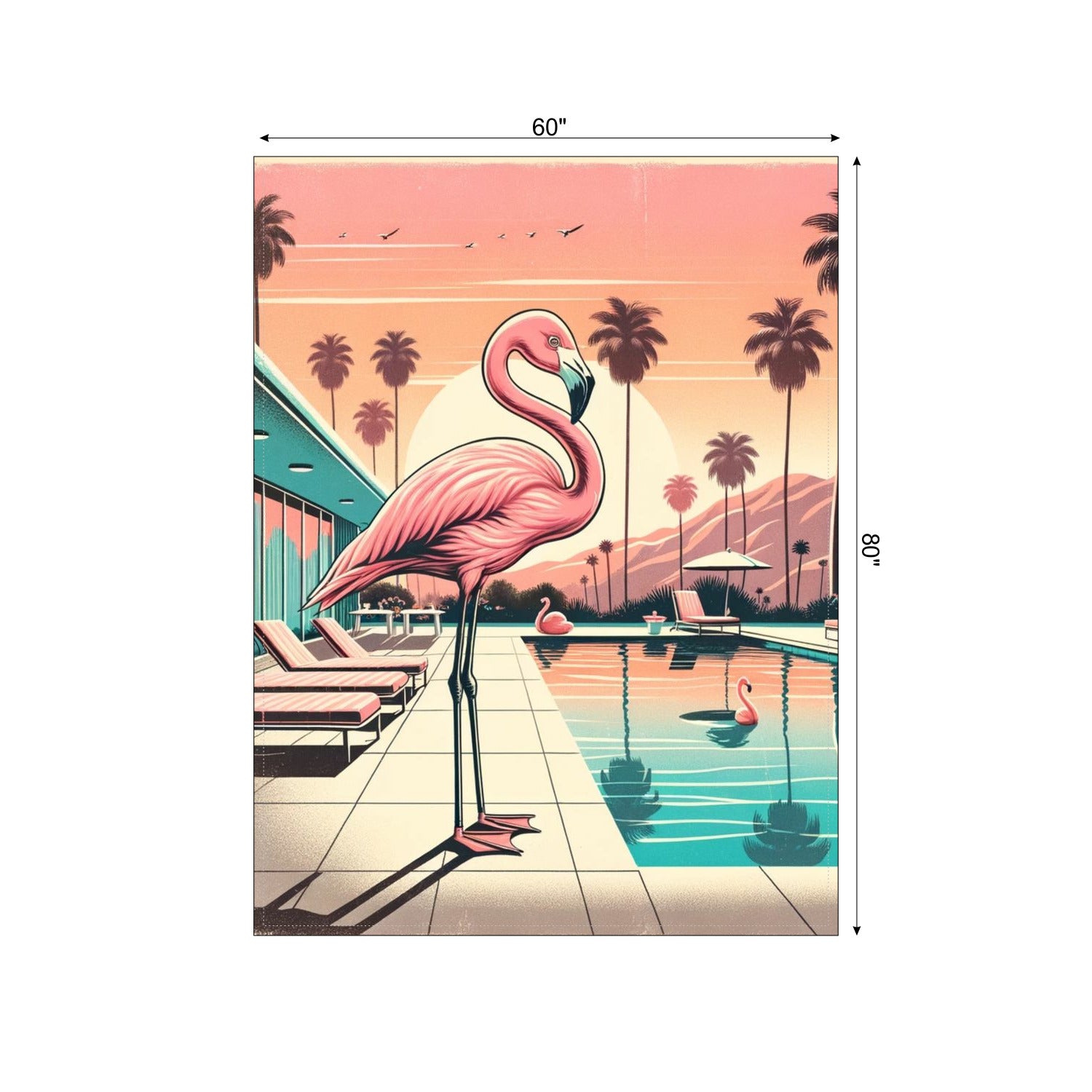 Palm Springs Cali, Flamingo 50s Style Soft Cozy Minky Blanket