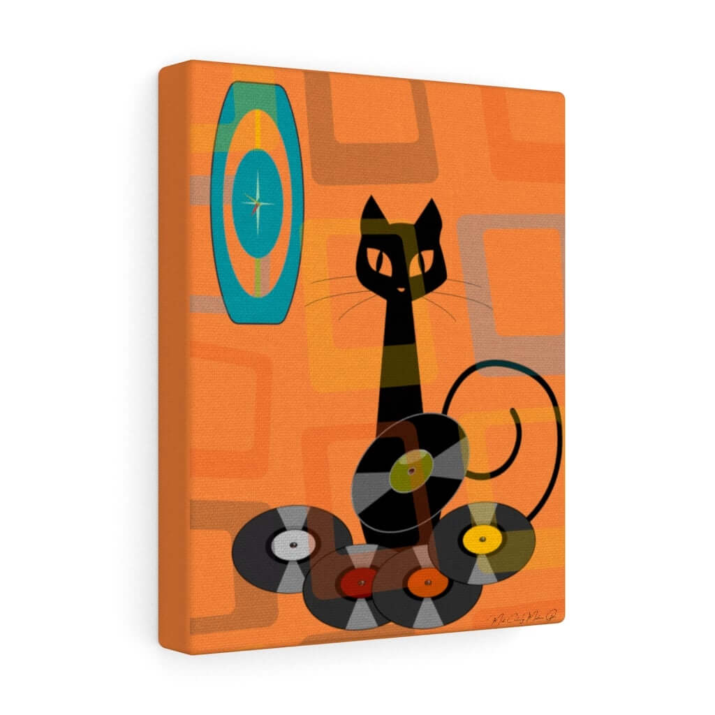Atomic Cat Retro Groovy Records Mid Century Modern Orange Geometric, Canvas Gallery MCM Mid Mod Wall Art Canvas 8″ × 10″ / Premium Gallery Wraps (1.25″)