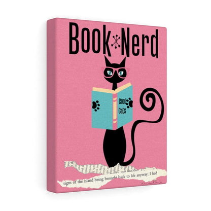 Book Nerd, Teacher, Book Cafe, Atomic Cat, Retro Pink, FUNNY, Nerd Bookworm, Mid Mod, MCM Canvas Wall Art Canvas Wall Art 8″ × 10″ / Premium Gallery Wraps (1.25″)
