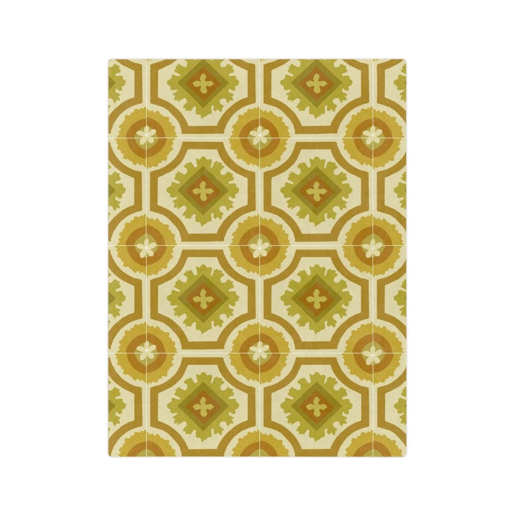 60's 70's Avocado, Verde Green, Golden Yellow,  Retro, Nostalgic Linoleum Tile Velveteen Minky Blanket Home Decor 80" × 60"