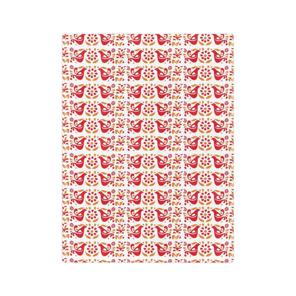 Folk Art, Friendship, Red, Yellow Mid Mod Cozy Velveteen Minky Blanket