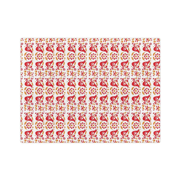Folk Art, Friendship, Red, Yellow Mid Mod Cozy Velveteen Minky Blanket