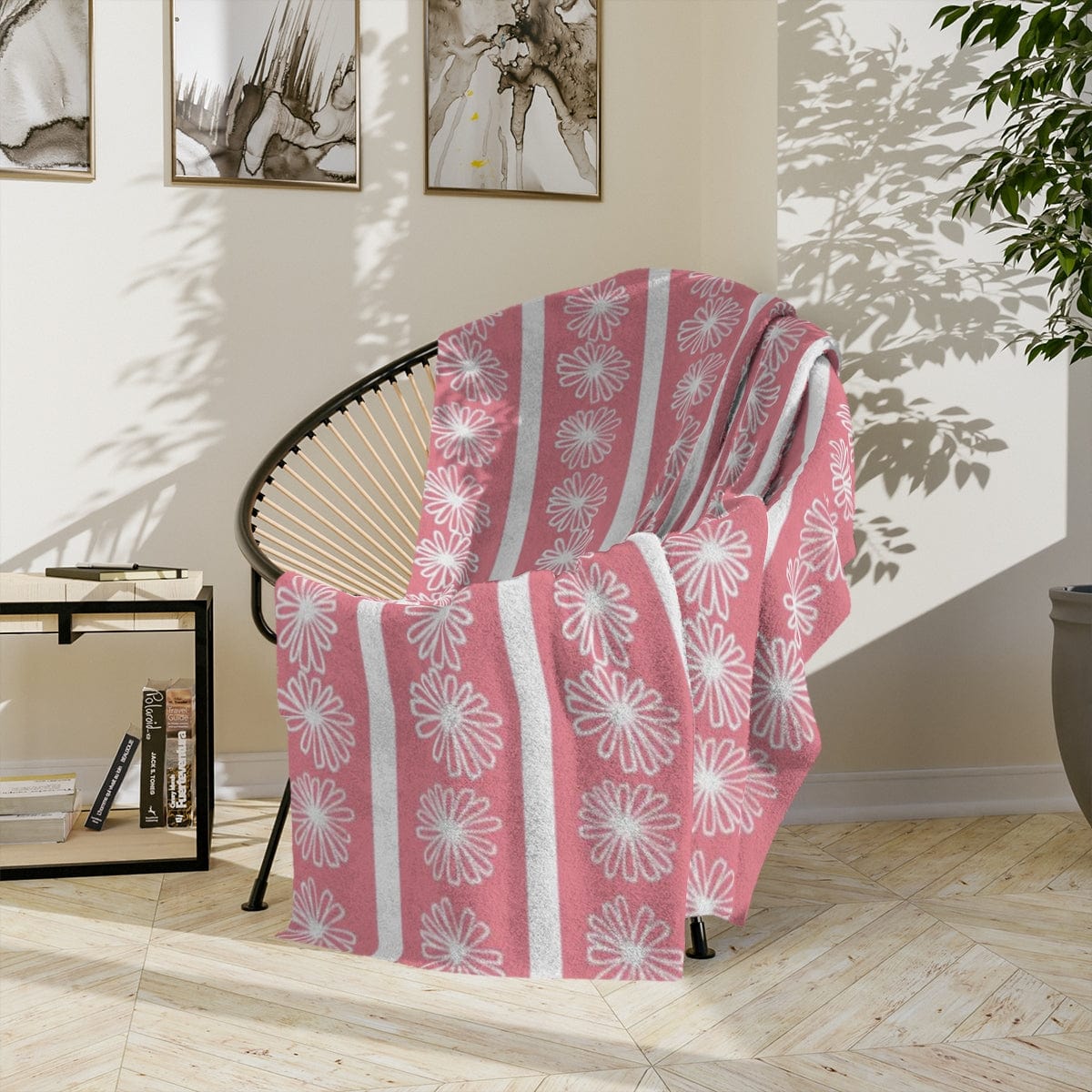 Mod Daisy Pretty Pink Daisy, Cozy Velveteen Minky Blanket Home Decor 80&quot; × 60&quot;