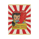 Vintage Valentine Card, Hello Kitten, Kitschy Valentine Gift For Her Velveteen Minky Blanket Home Decor 80" × 60"