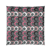 Mid Modernist, Gray, Pink, Black, White, Geometric Retro Circles, Mid Century Modern MCM Home Decor Comforter Home Decor 88" × 88"