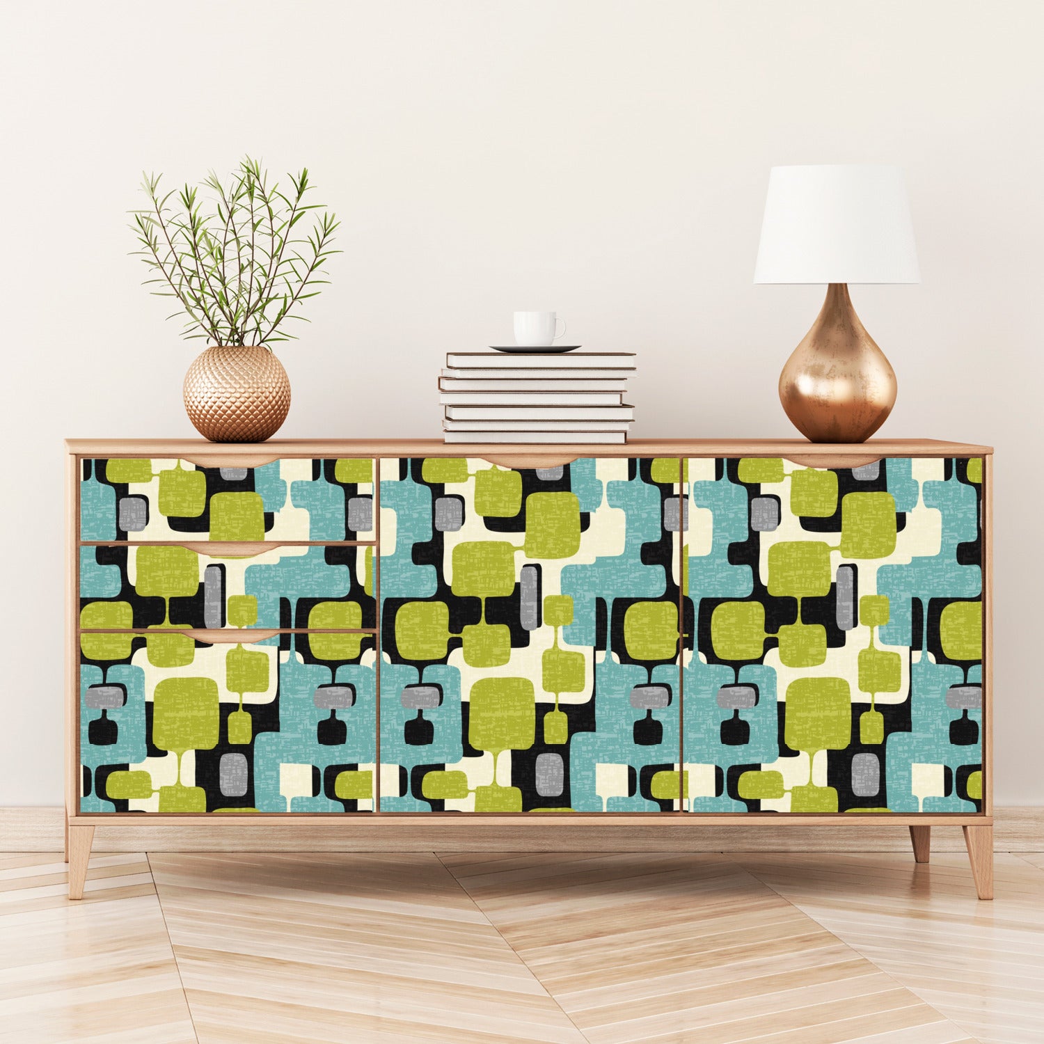 Mid Century Modern Geometric Mod Blocks Peel And Stick Removeable Vintage Style Wallpaper Panels