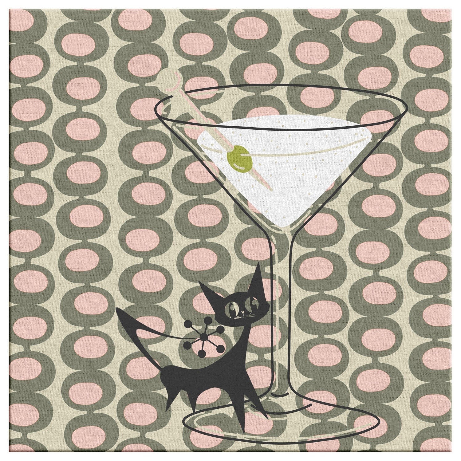 Atomic Lounge, Dirty Martini Atomic Cat, Mid Century Modern Wall Art Wall Art 8x8 / 1.25