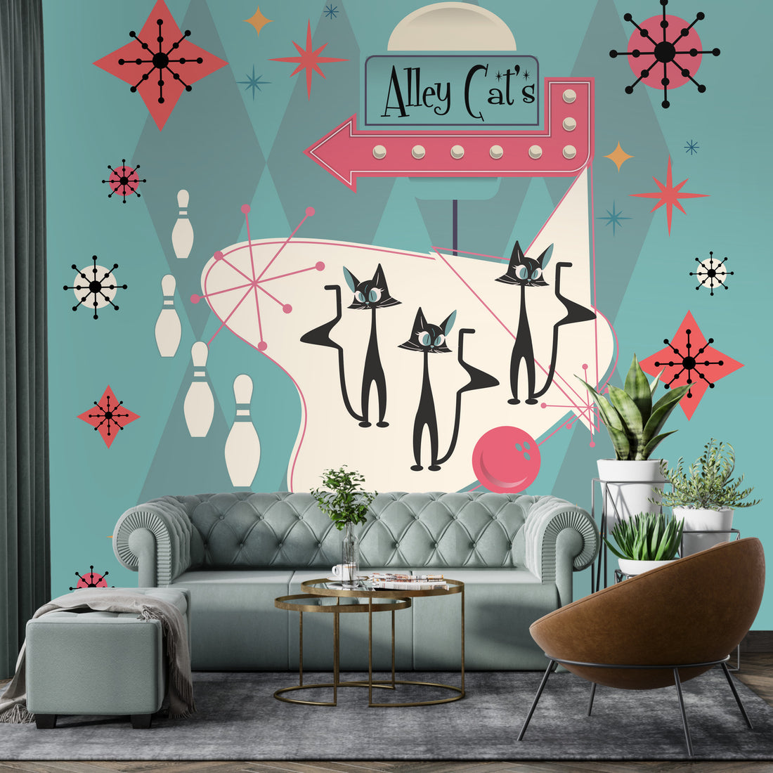 Atomic Cat, Alley Cats, Wallpaper, Removeable, Peel And Stick Mid Century ModernWall Murals