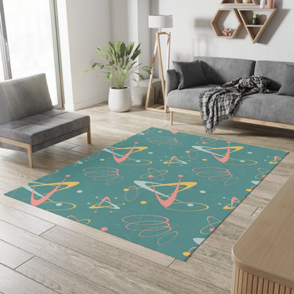 Abstract Mid Century Modern, Atomic Space Age, 50s Pink, Yellow, Ice Blue, Retro MCM Dornier Rug Home Decor