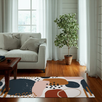 Abstract Rug, Watercolor, Geometric Boho, Navy Blue, Terracotta, Beige, Modern Retro Bohemian, Living Room, Bedroom Area Rug Home Decor