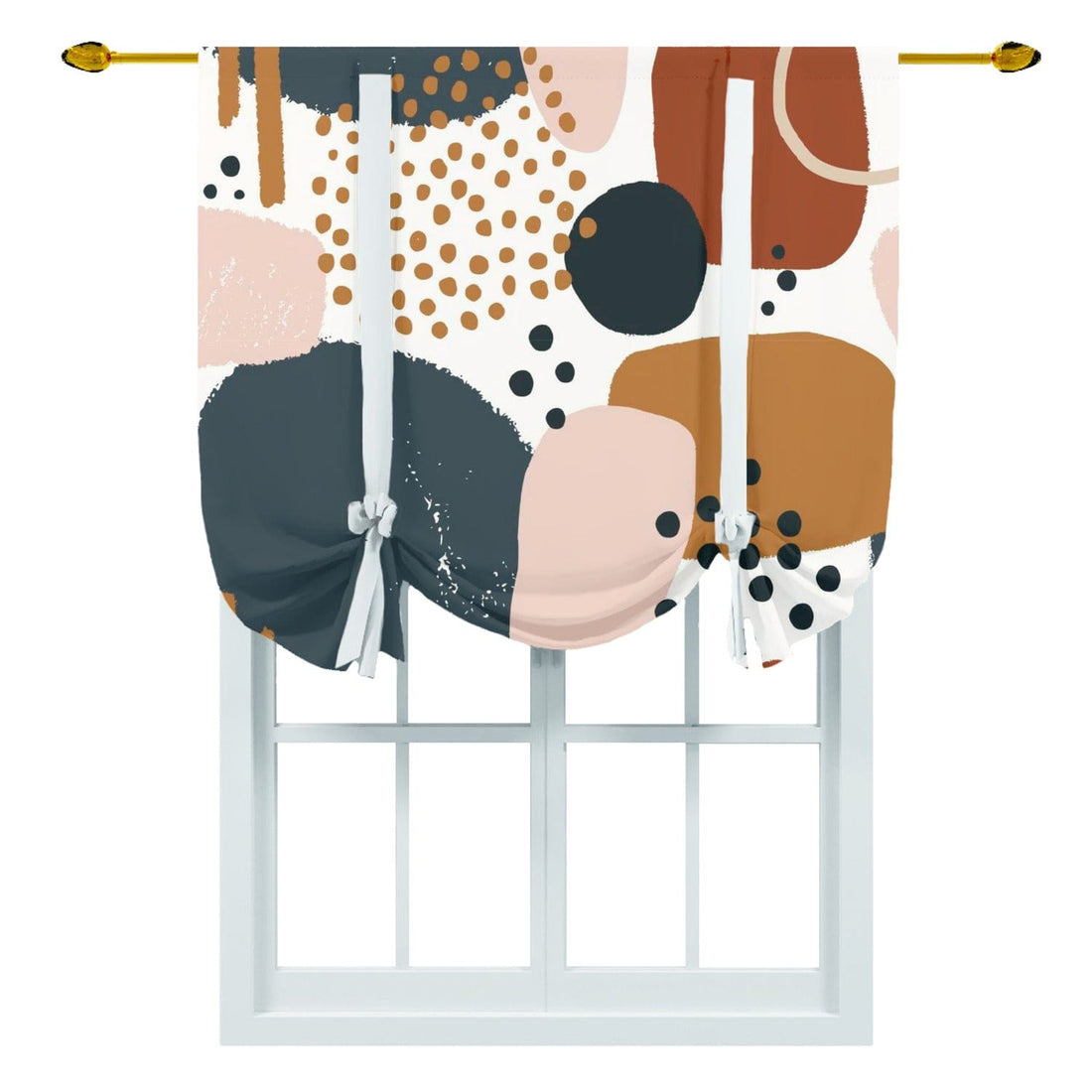 Abstract Watercolor, Boho, Navy, Terracotta, Pale Pink Bohemian Kitchen, Tie Up Curtain Curtains
