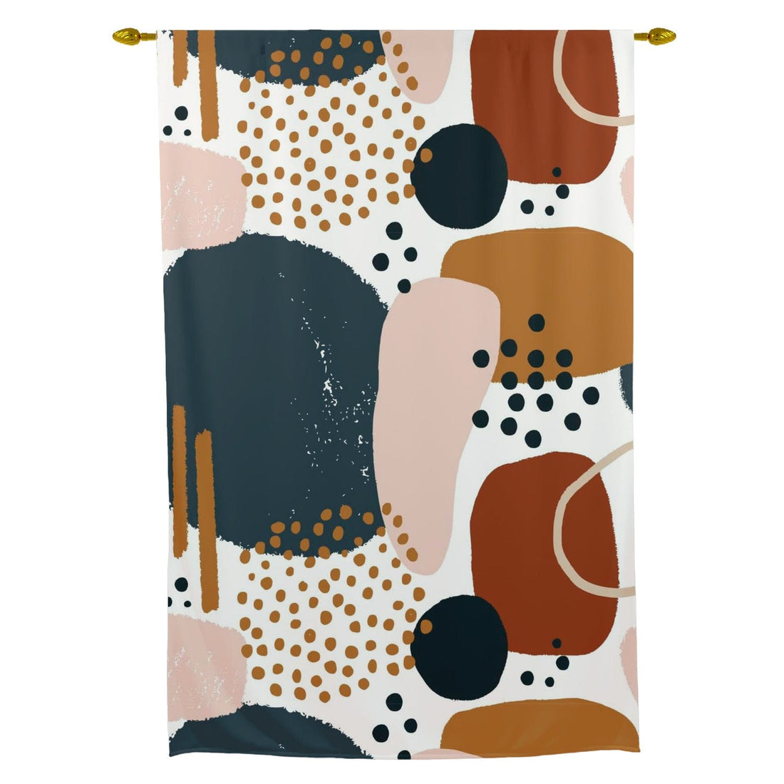 Abstract Watercolor, Boho, Navy, Terracotta, Pale Pink Bohemian Kitchen, Tie Up Curtain Curtains