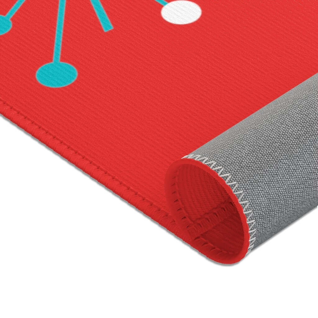Atomic Astro Starburst Retro Red, Mid Century Modern Red, Aqua, White Atomic Age Area Rugs Home Decor