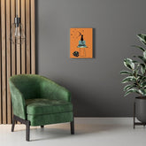 Atomic Black Cat Retro Orange Mid Century Modern Record Player MCM Home Scene Canvas Gallery Wrap Canvas Wall Art