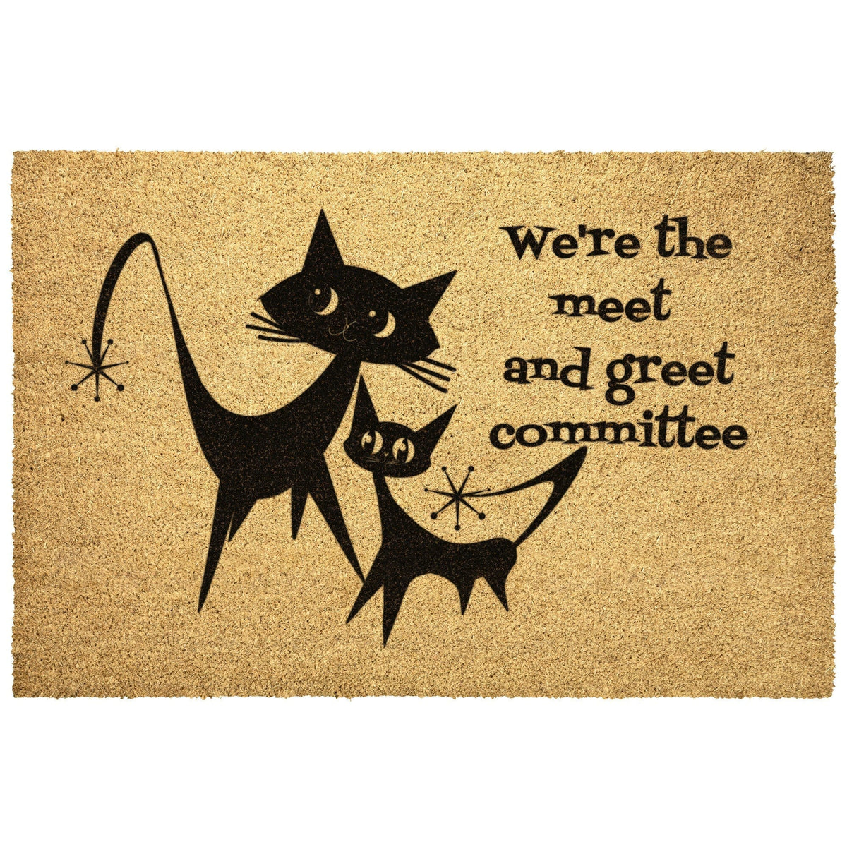 Atomic Cat Art, Welcome Mat, Funny, We're The Meet And Greet Committee, Mid Mod Door Mat Home Goods