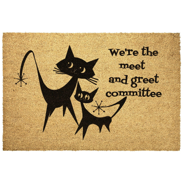 Atomic Cat Art, Welcome Mat, Funny, We're The Meet And Greet Committee, Mid Mod Door Mat