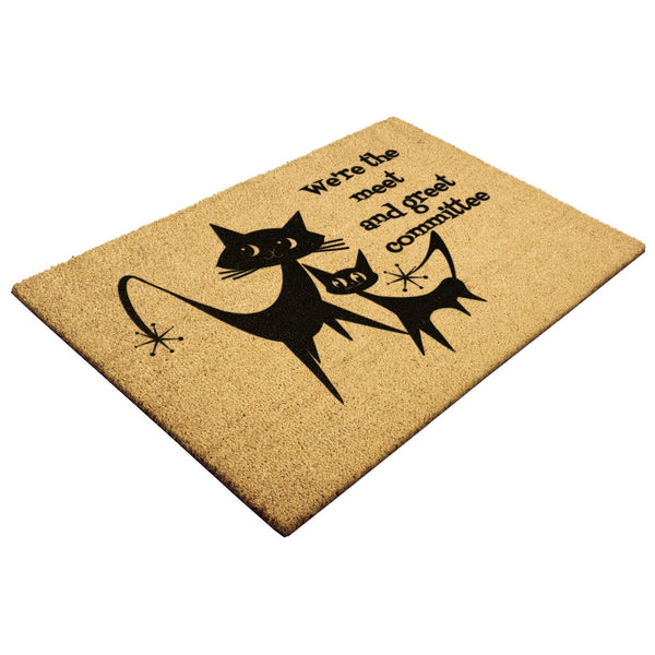 Atomic Cat Art, Welcome Mat, Funny, We're The Meet And Greet Committee, Mid Mod Door Mat