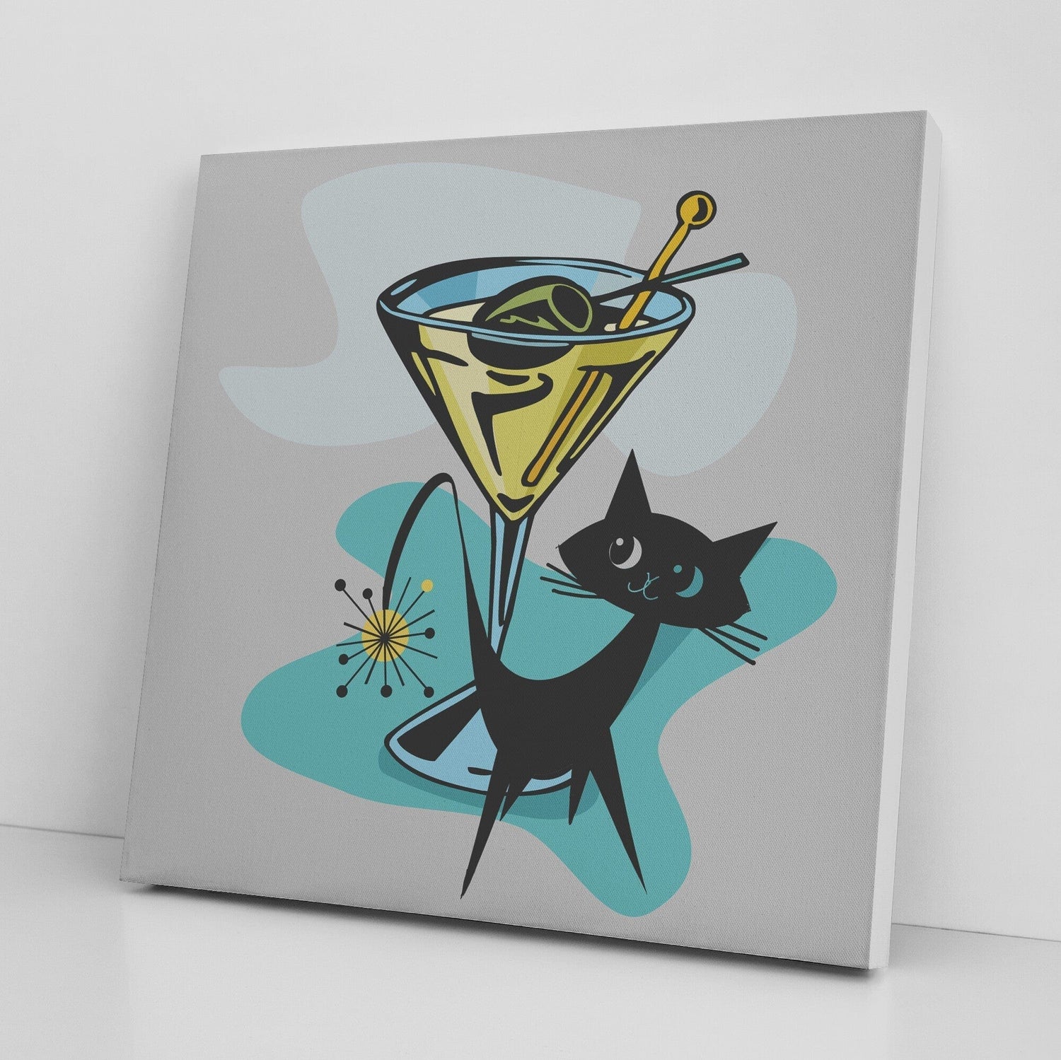 Atomic Cat, Martini Time, Cocktail, Retro Mid Mod Retro Wall Art Wall Art