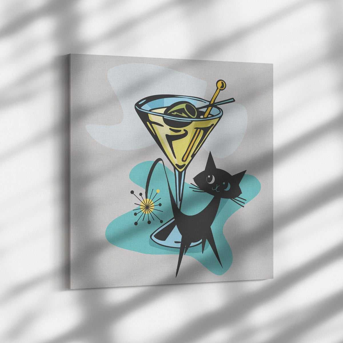 Atomic Cat, Martini Time, Cocktail, Retro Mid Mod Retro Wall Art Wall Art