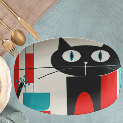 Atomic Cat, Meow, Mid Century Modern Kitschy Kitchen Modern Dinner Platter Kitchenware