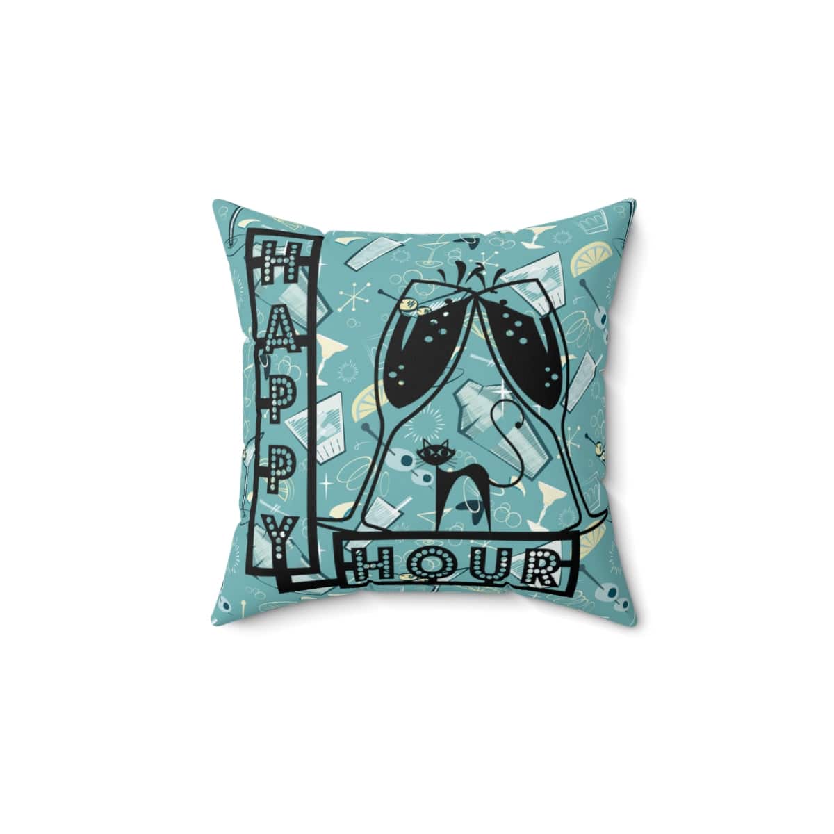 Atomic Cat, Mid Century Modern, Happy Hour, 50's Martini Cocktail, Retro Aqua Blue, Pillow And Insert Home Decor