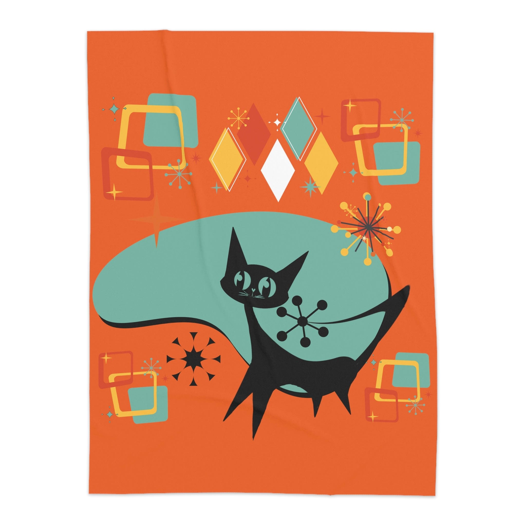 Atomic Cat,  Mid Century Modern, Mod, Starburst, Geometric, Sputnik Kitschy Black Cat Lover, Sherpa Blanket Gift Home Decor