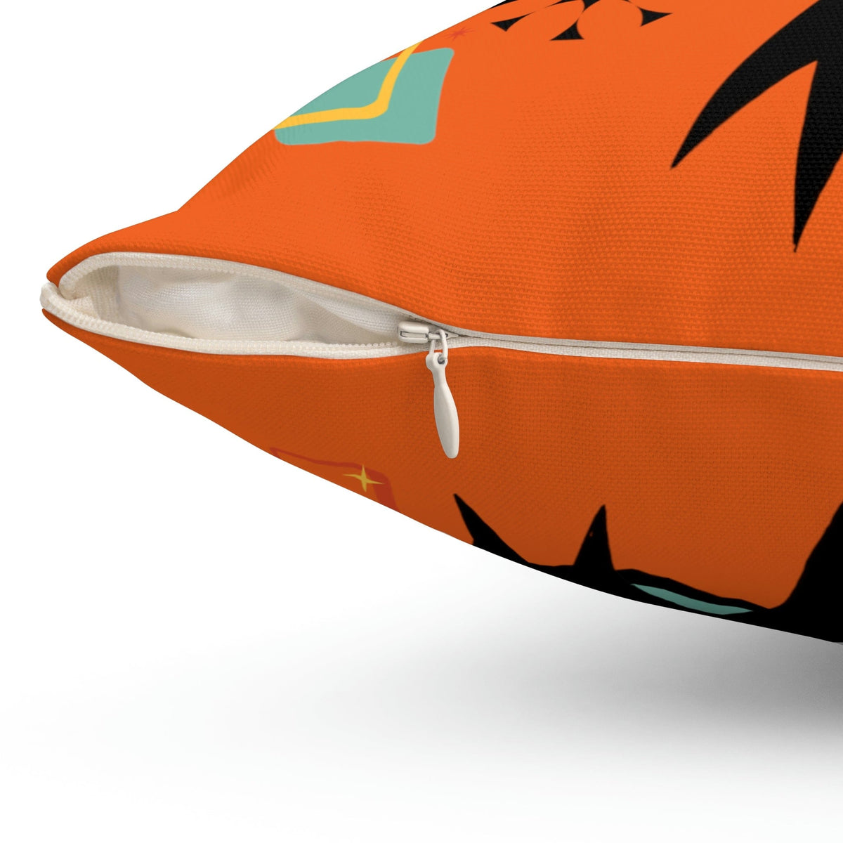 Atomic Cat, Mid Century Modern, Orange, Aqua Atomic Boomerang, Starburst, Retro Pillow Cover Home Decor