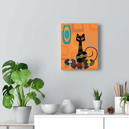 Atomic Cat Retro Groovy Records Mid Century Modern Orange Geometric, Canvas Gallery MCM Mid Mod Wall Art Canvas