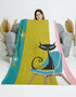 Atomic Cat Retro Mid Century Mod Teal, Green, Pink, White Velveteen Cozy Thin Blanket Throw Home Decor