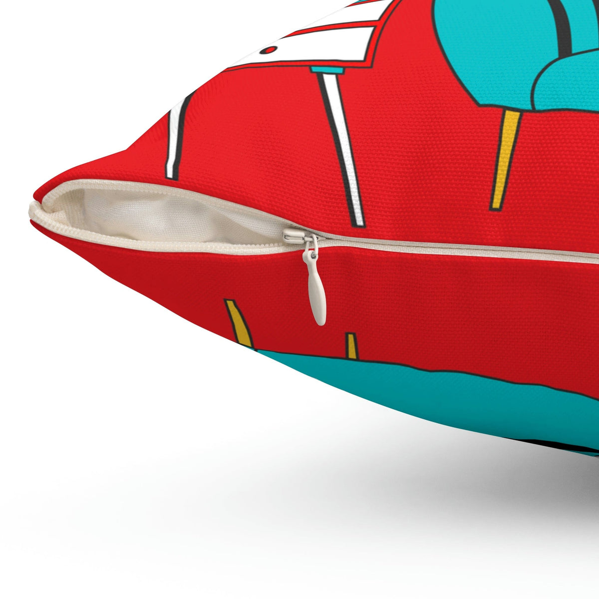 Atomic Cat, Sputnik Red, Aqua Blue, Mid Century Modern Pillow And Insert Home Decor