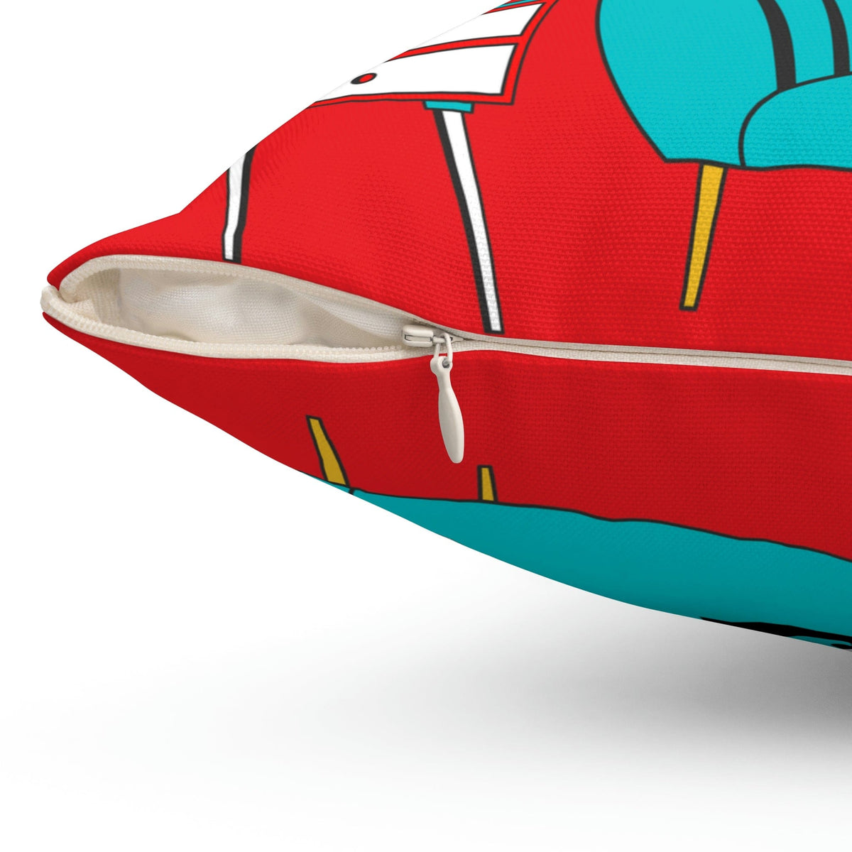 Atomic Cat, Sputnik Red, Aqua Blue, Mid Century Modern Pillow And Insert Home Decor