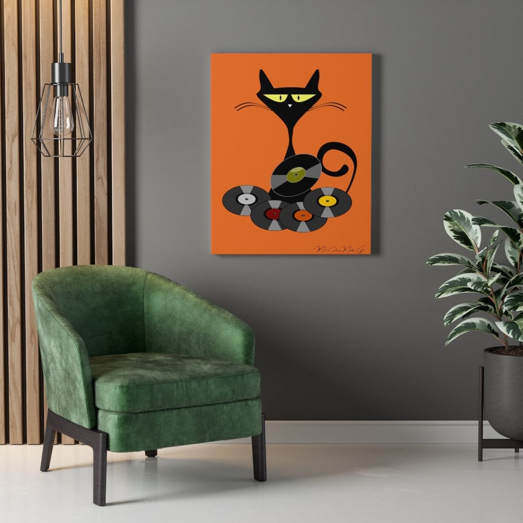 Atomic Cool Cat Orange, Mid Century Modern Retro Records MCM Mid Mod Wall Art Canvas