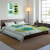 Atomic Home Living, Retro Starburst, Geometric, Blue, Green, MCM Mod King Or Queen Custom Designed Comforter Home Decor