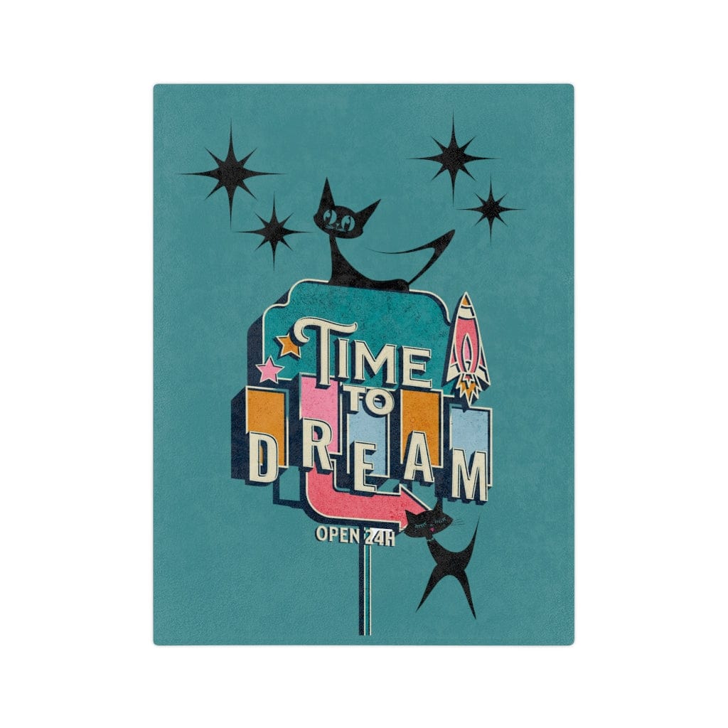 Atomic Kitty, Retro Time To Dream, Mid Mod Retro, Mid Century Modern, Turquoise, Pink, Starburst MCM Minky Velveteen Blanket Home Decor