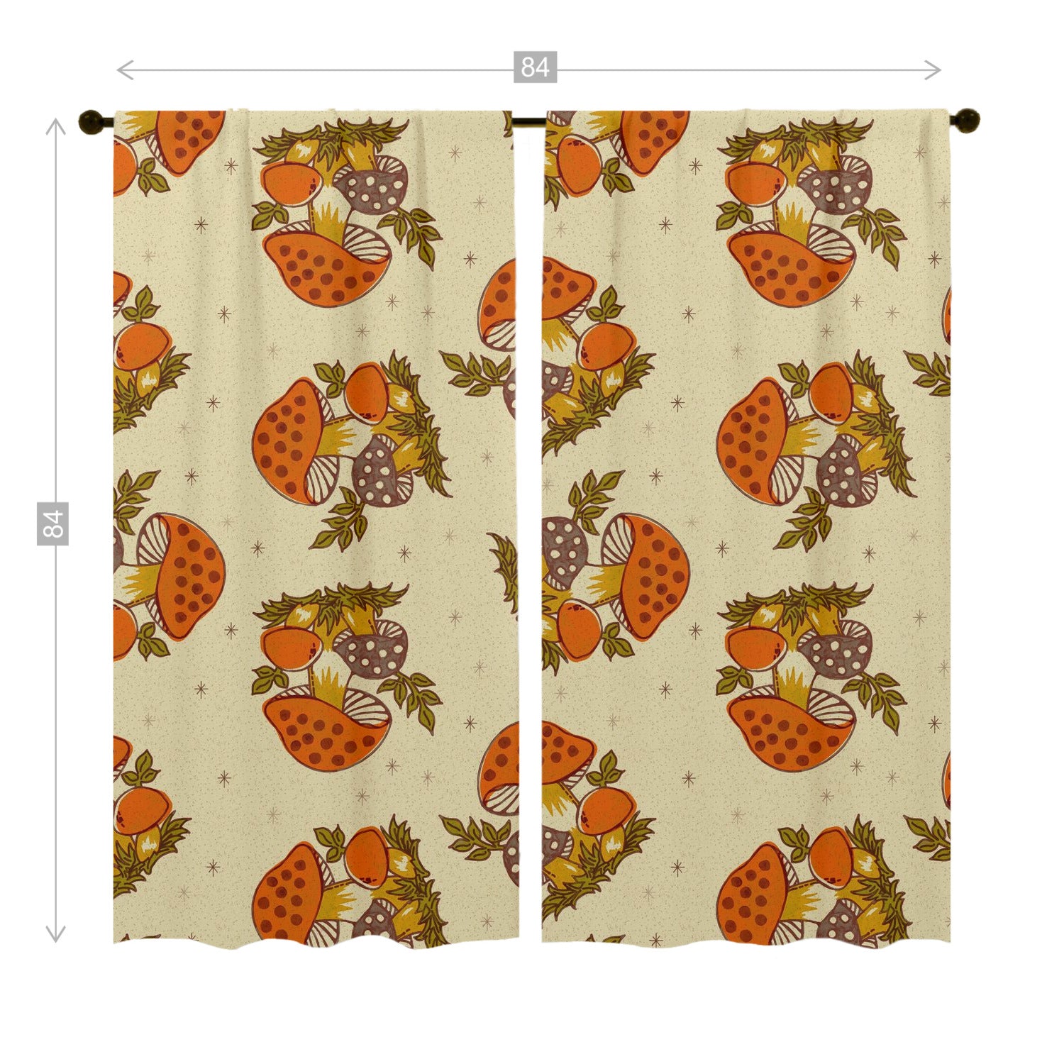 1970s Vintage Mushroom Pattern, Groovy Retro Mid Mod Window Curtains (two panels)