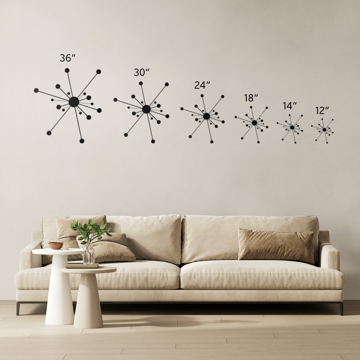 Atomic Starburst, Mid Century Modern Wall Art, Metal Wall Art MCM Sputnik Art Wall Art Black / 12 Inch
