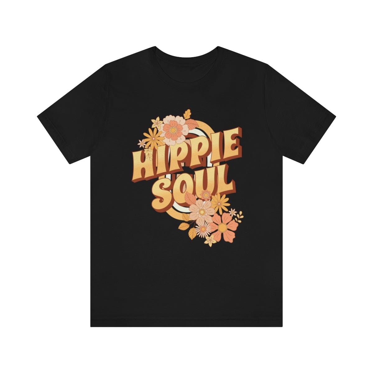 Retro Hippie Soul, Flower Power 70's Cool Hipster Unisex Tee T-Shirt Black / S