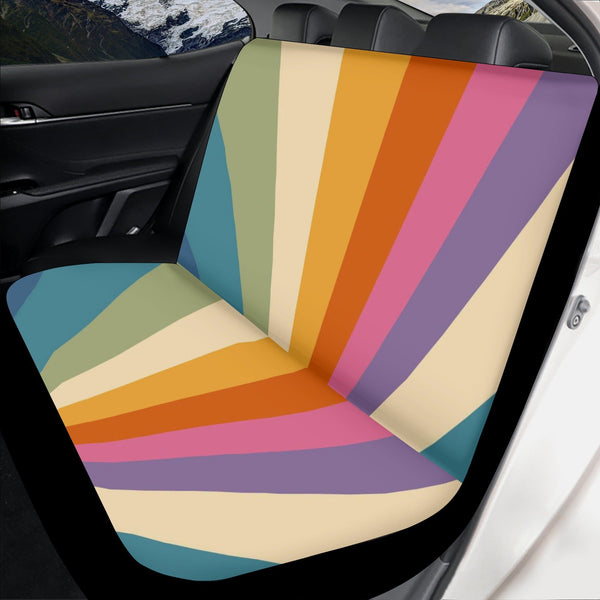 70's Retro Rainbow Groovy, Car Seat Covers Front And Back