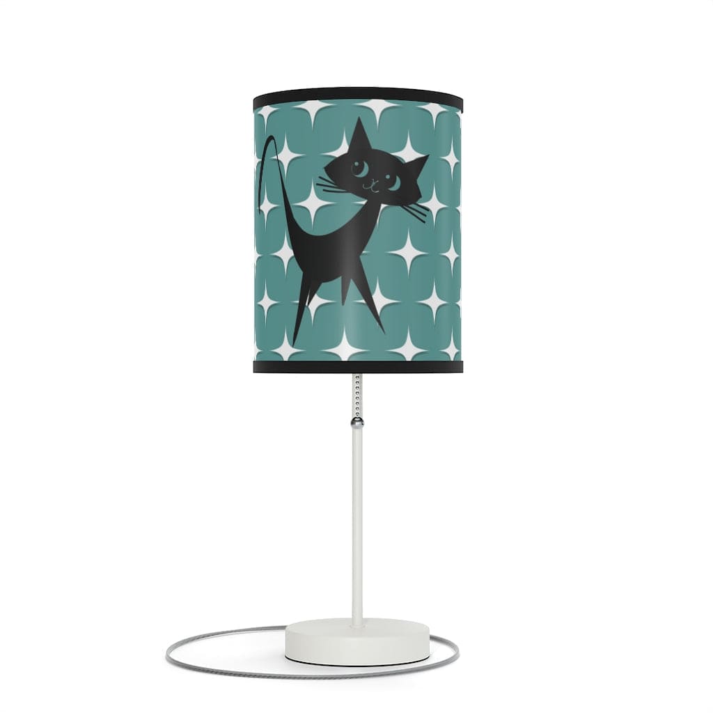 Mid Mod, Aqua Blue, White Starburst, Retro Atomic Cat, Mid Century Modern, MCM Table, Living Room, Bedroom, Office Lamp on a Stand Home Decor Black / White / One size