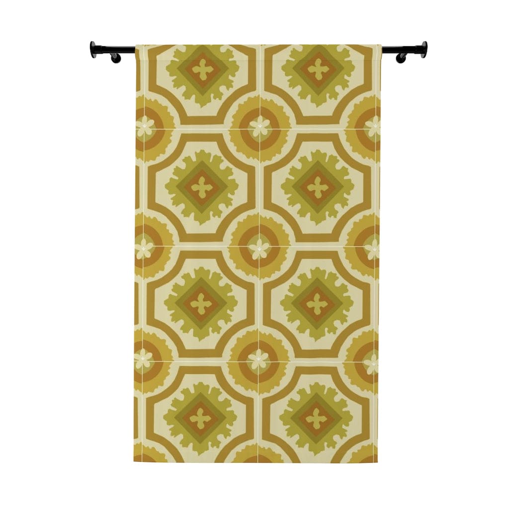 60's 70's Avocado, Verde Green, Golden Yellow,  Retro, Nostalgic Linoleum Tile Window Curtain Home Decor Blackout / 50" × 84"