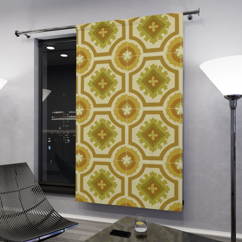 60's 70's Avocado, Verde Green, Golden Yellow,  Retro, Nostalgic Linoleum Tile Window Curtain Home Decor Blackout / 50" × 84"
