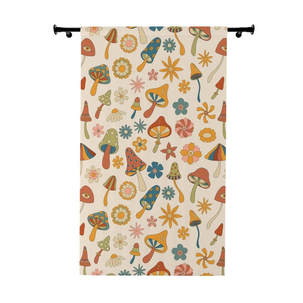 60's, 70's Vibes, Trippy, Mushroom, Groovy Flower Power Window Curtains