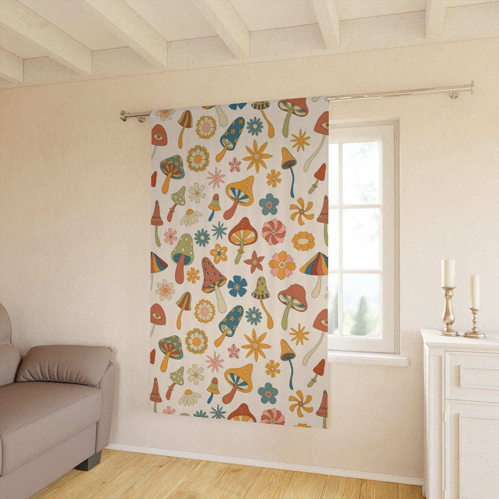 60's, 70's Vibes, Trippy, Mushroom, Groovy Flower Power Window Curtains Home Decor Blackout / 50" × 84"