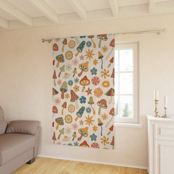60's, 70's Vibes, Trippy, Mushroom, Groovy Flower Power Window Curtains