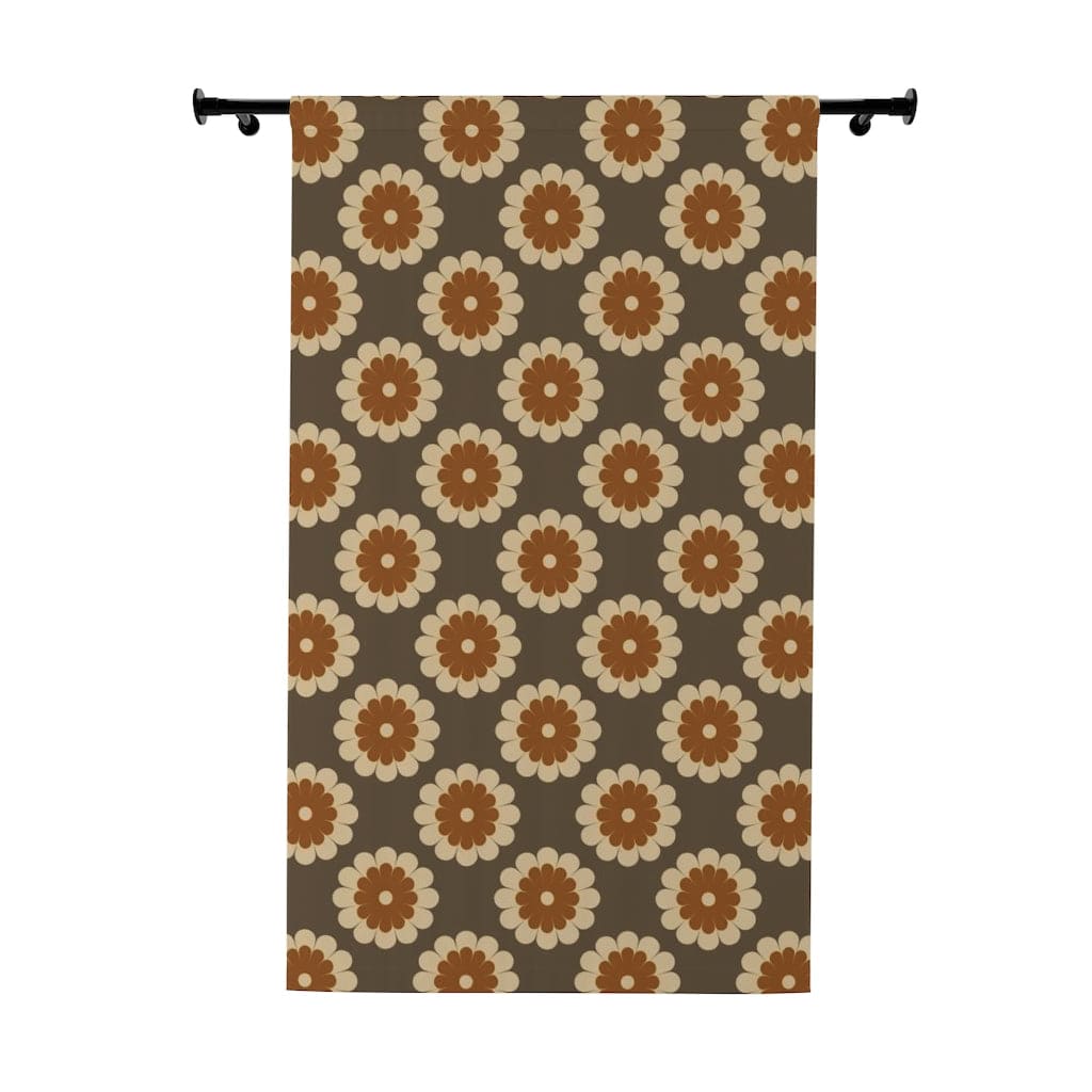 70's Mod Daisy, Chocolate Brown, Beige, Rust, Groovy Fun Mid Mod Window Curtains Home Decor Blackout / 50" × 84"