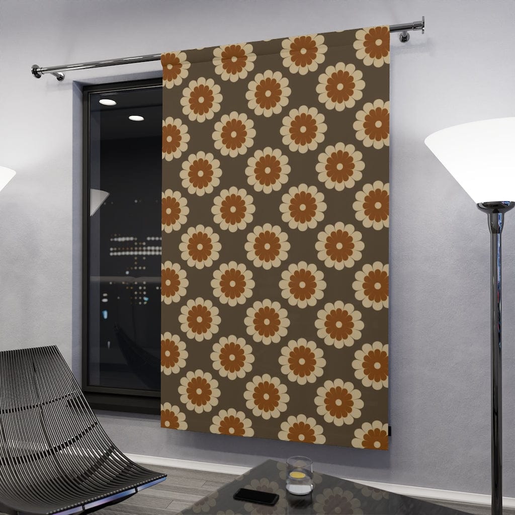 70's Mod Daisy, Chocolate Brown, Beige, Rust, Groovy Fun Mid Mod Window Curtains Home Decor Blackout / 50" × 84"