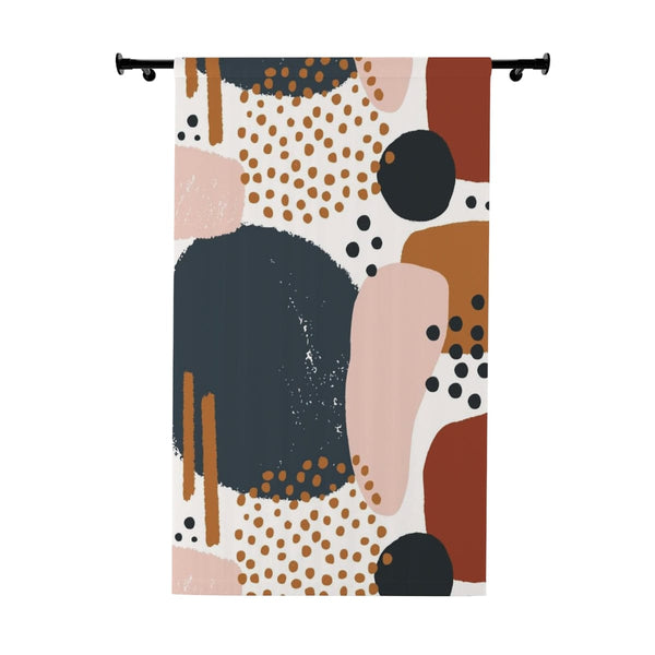 Abstract Curtain,  Watercolor, Geometric Boho, Navy Blue, Terracotta, Beige, Modern Retro Bohemian, Living Room, Bedroom Window Curtain