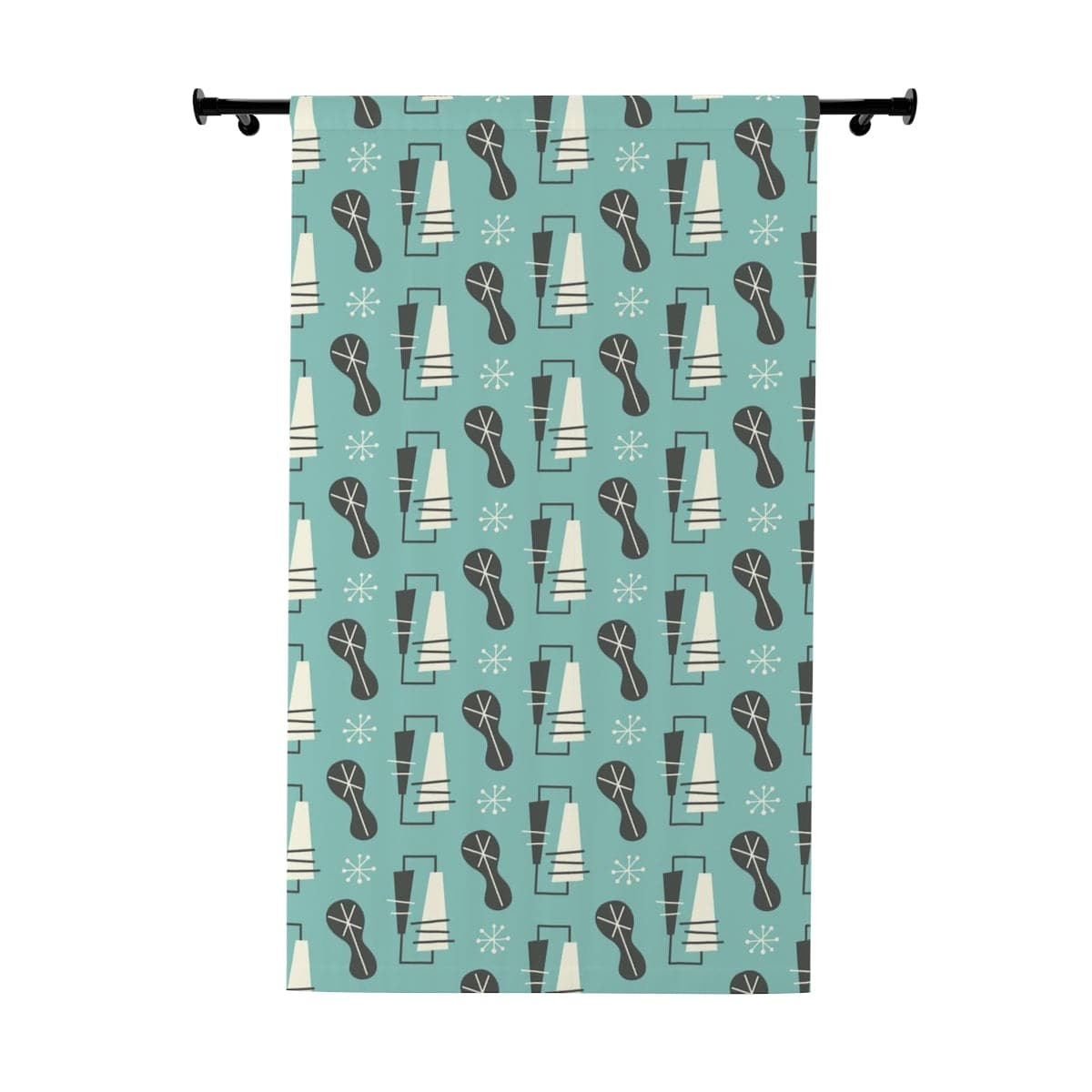 Mid Century Modern Curtains, Atomic 50's Abstract, Geometric Retro, Blue, Gray, White, Blackout Window Curtains Home Decor Blackout / 50" × 84"