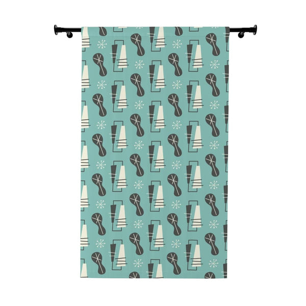 Mid Century Modern Curtains, Atomic 50's Abstract, Geometric Retro, Blue, Gray, White, Blackout Window Curtains